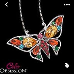 Swarovski elements and Sterling Silver Multi colored Butterfly Necklace